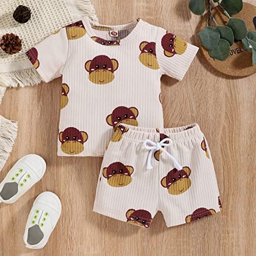 Toddler Boys and Girls Cartoon Monkey Prints Homewear Set 2Pcs Cute Baby Set