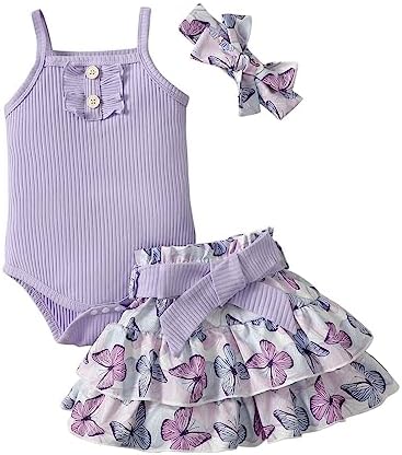 CuteSummer Outfits for Baby Girls - Butterfly Purple Romper Set