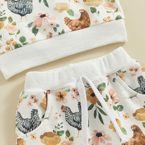 Chloefairy Toddler Boy Girl Farm Outfit Cute Flower Chicken Printed Set