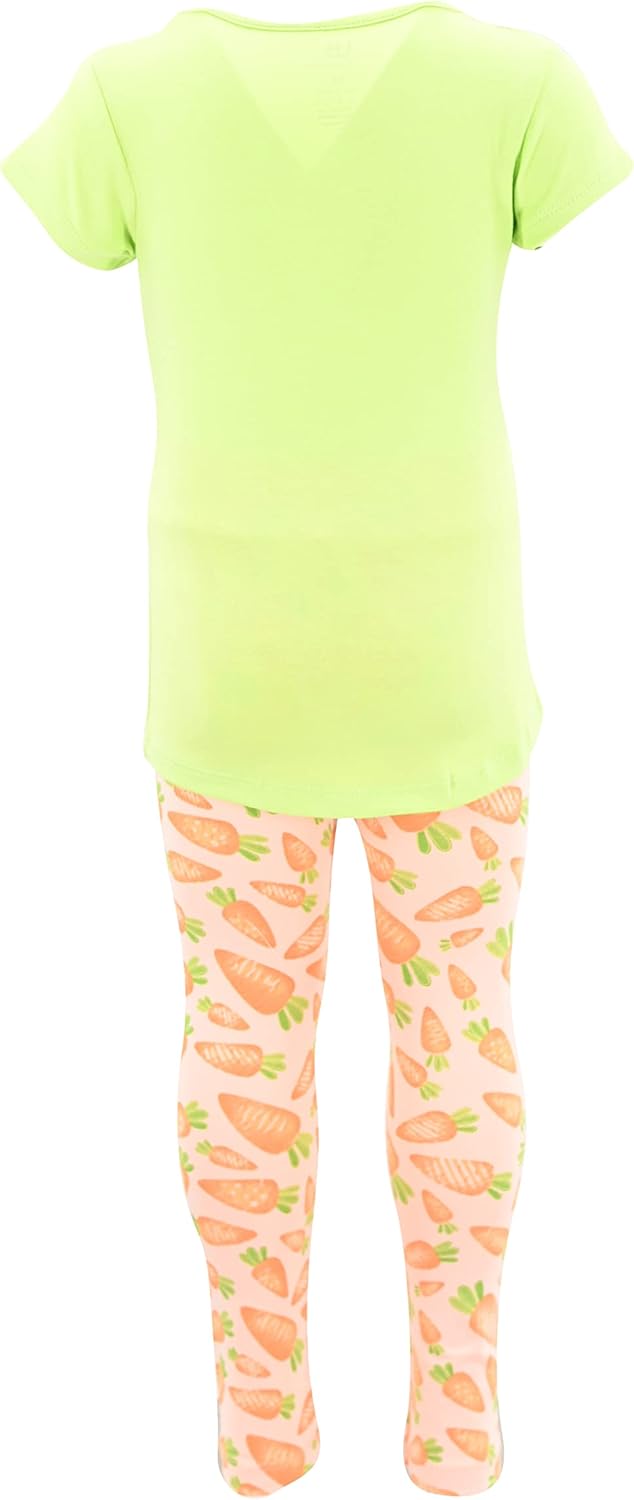 Unique Baby 2 Piece Girls Printed Leggings Outfit with Short Sleeve Shirt