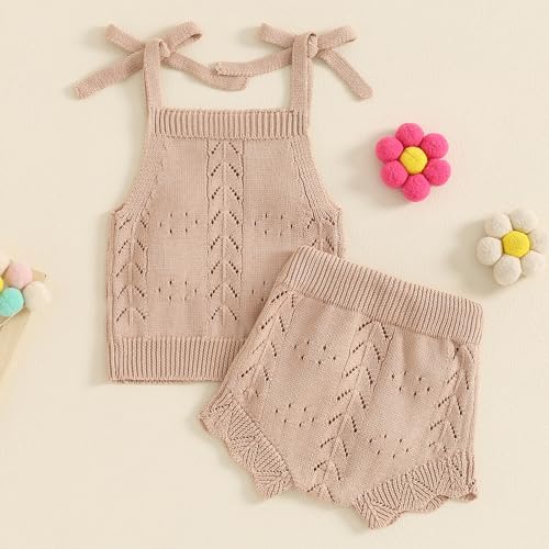 Adorable Toddler Girl Fall Outfit Knit Camisole Shorts Set