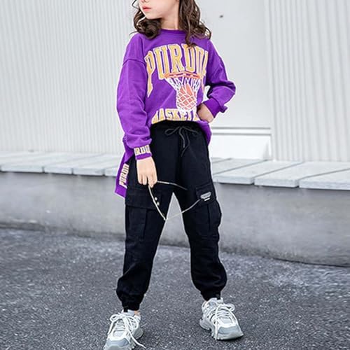 Girls Cargo Pants Wide Leg Stretch High Waisted Drawstring Joggers with Pockets