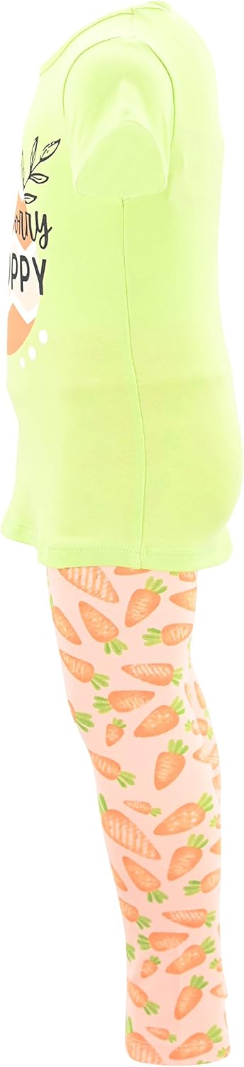 Unique Baby 2 Piece Girls Printed Leggings Outfit with Short Sleeve Shirt