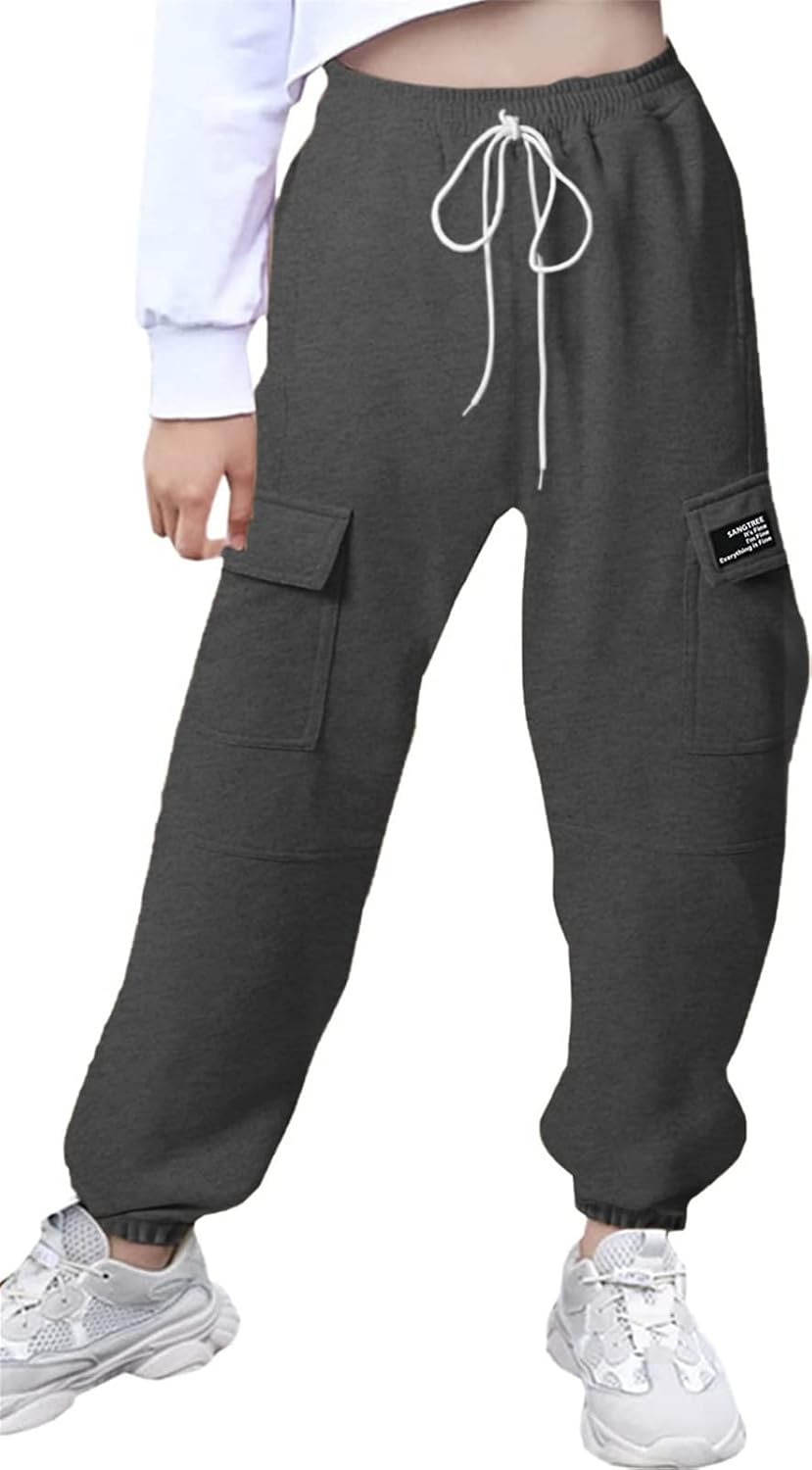 SANGTREE Girls Drawstring Cargo Jogger Pants