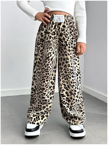 GORGLITTER Girls Leopard Cheetah sweatpants COZY wide leg flared pants