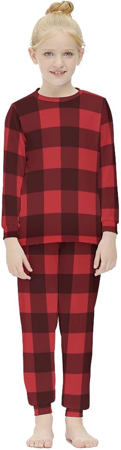 MEIKKO Girls Active Base Layer Set Gingham Red Black