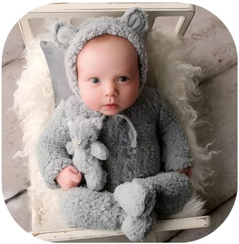Coberllus Newborn Bear Romper Hat Perfect for Photoshoots