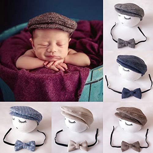 Matissa Newborn Boy Flat Newsboy Cap Bow Tie Set Gatsby Hat
