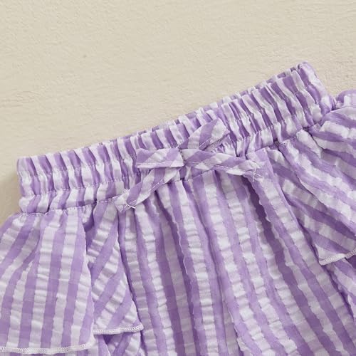 Ruffle Bloomers Toddler Girl Elastic Waist Wide Leg Striped Print Seersuckers Shorts