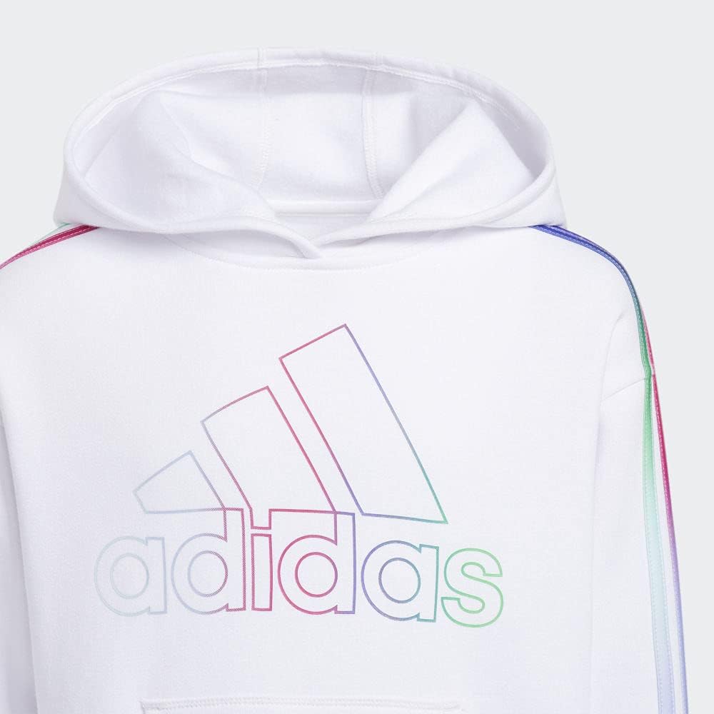 Adidas Girls Multicolor 3-Stripes Fleece Pullover Hoodie
