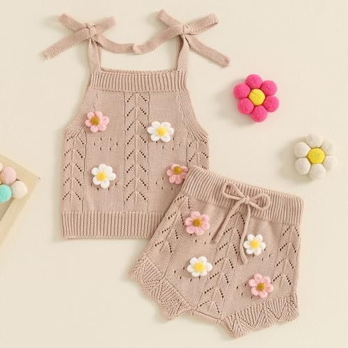 Adorable Toddler Girl Fall Outfit Knit Camisole Shorts Set