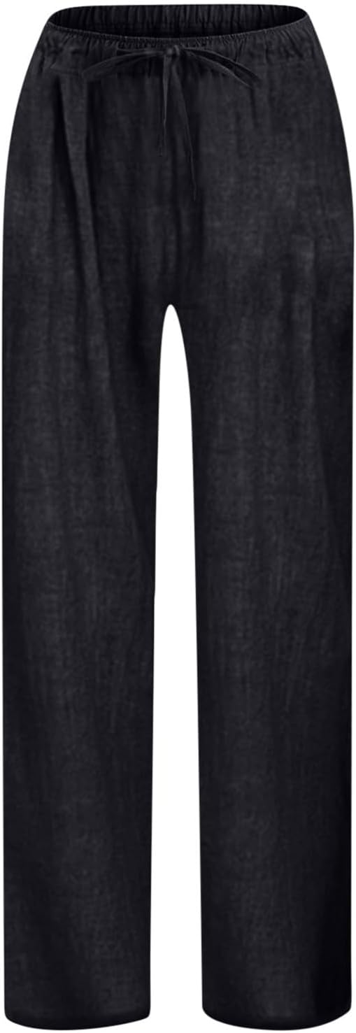 Girls Summer Wide Leg Cotton Linen Drawstring Pants