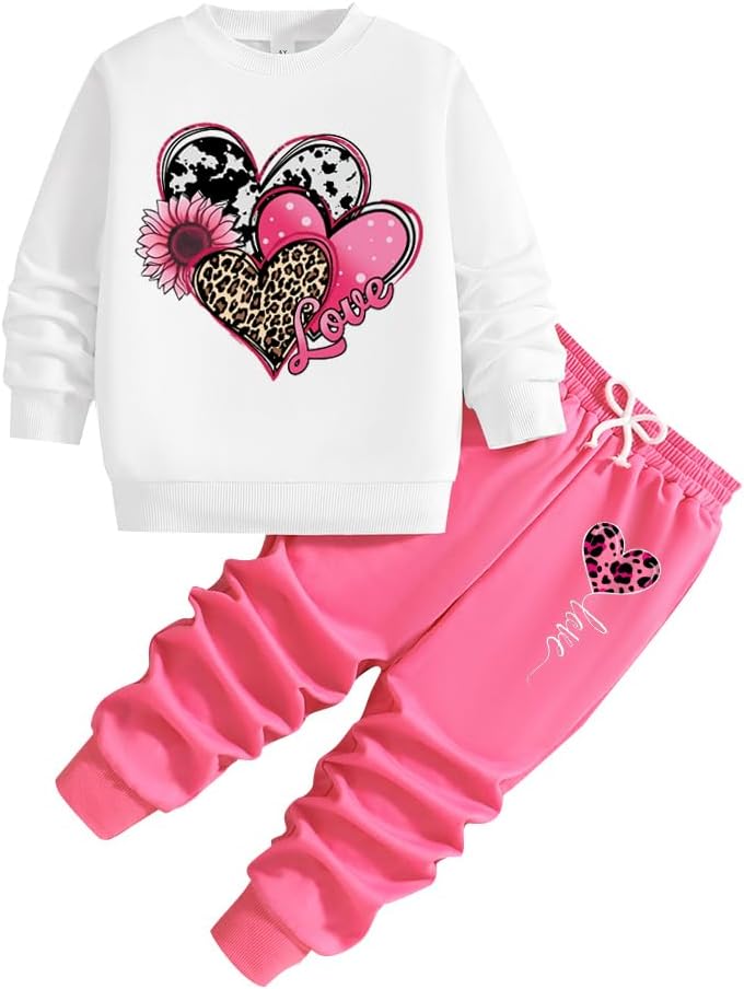 Stylish Heart Graphic Print Sweater Pants Set for Toddler Girls