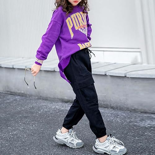 Girls Cargo Pants Wide Leg Stretch High Waisted Drawstring Joggers with Pockets