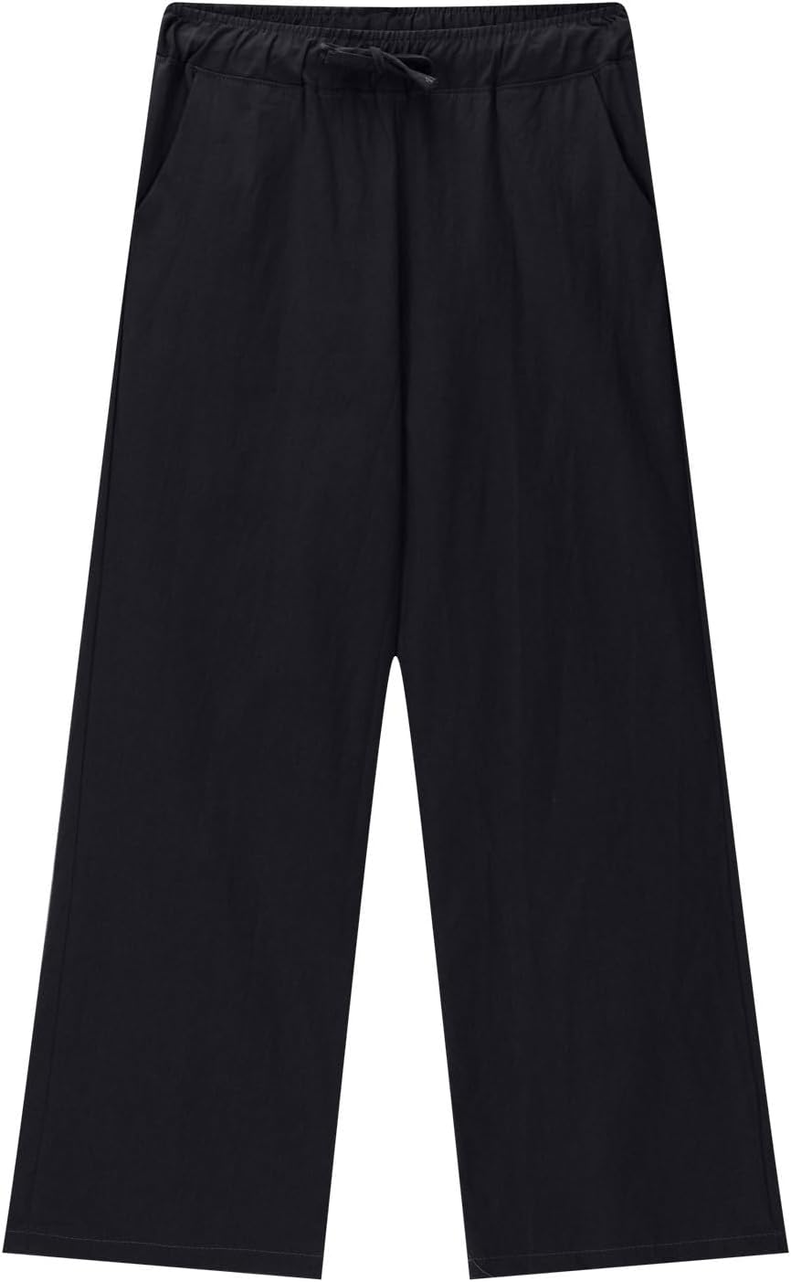 Girls Summer Wide Leg Cotton Linen Drawstring Pants