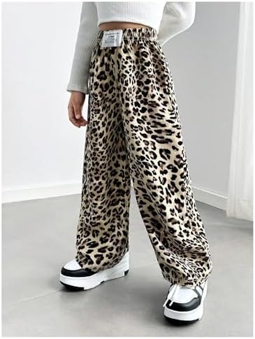GORGLITTER Girls Leopard Cheetah sweatpants COZY wide leg flared pants