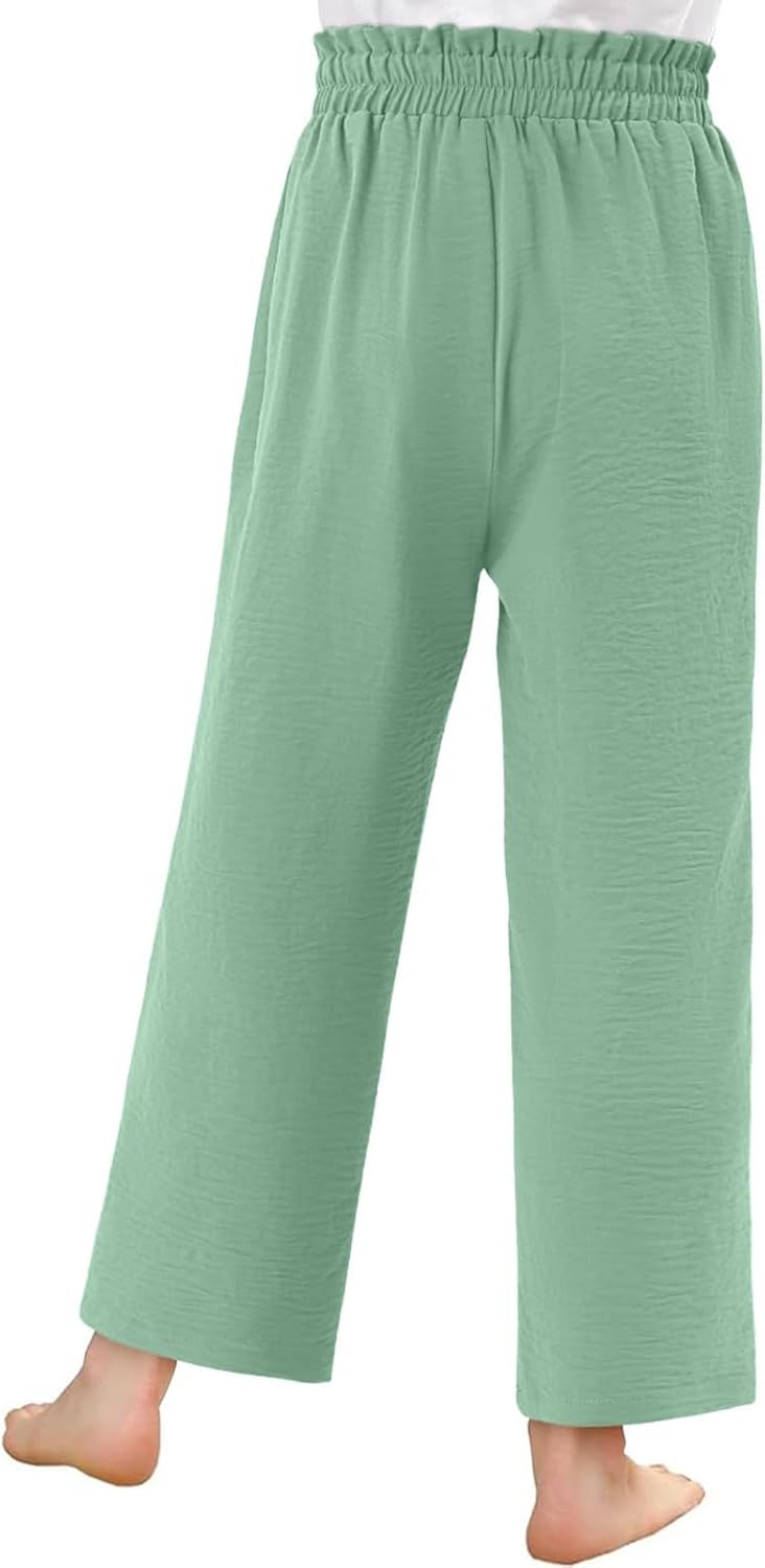 Girls High Elastic Smocked Pants Trendy Casual Flowy Jeans 4-14 Years