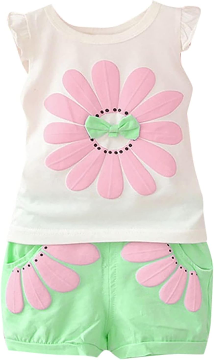 AMIMOJY Baby Girls Cartoon Printed Tank Tops Set 2Pcs