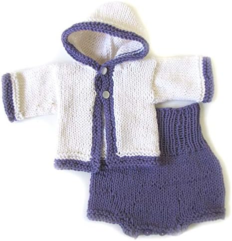 KSS Handmade Gender Neutral WhitePurple Cotton Baby Sweater Pants Set 3 Months