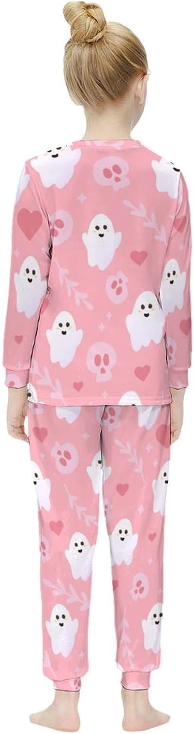 Girls Halloween-Themed Thermal Set Cute Pink Ghost Long Johns Top Set