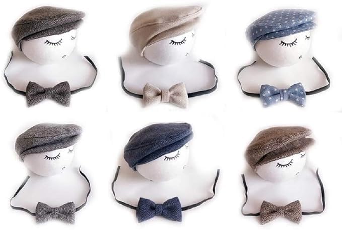Matissa Newborn Boy Flat Newsboy Cap Bow Tie Set Gatsby Hat