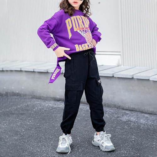 Girls Cargo Pants Wide Leg Stretch High Waisted Drawstring Joggers with Pockets