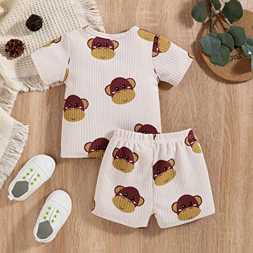 Toddler Boys and Girls Cartoon Monkey Prints Homewear Set 2Pcs Cute Baby Set