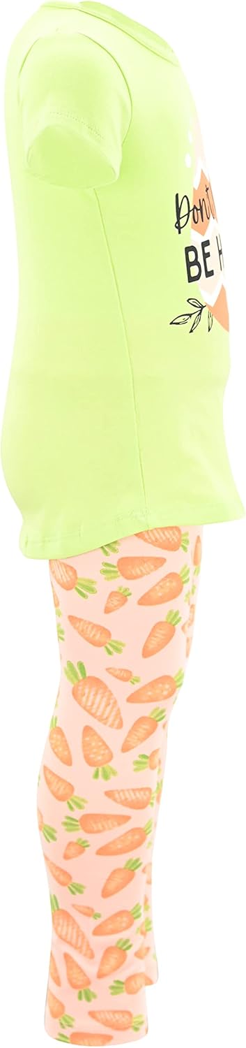 Unique Baby 2 Piece Girls Printed Leggings Outfit with Short Sleeve Shirt
