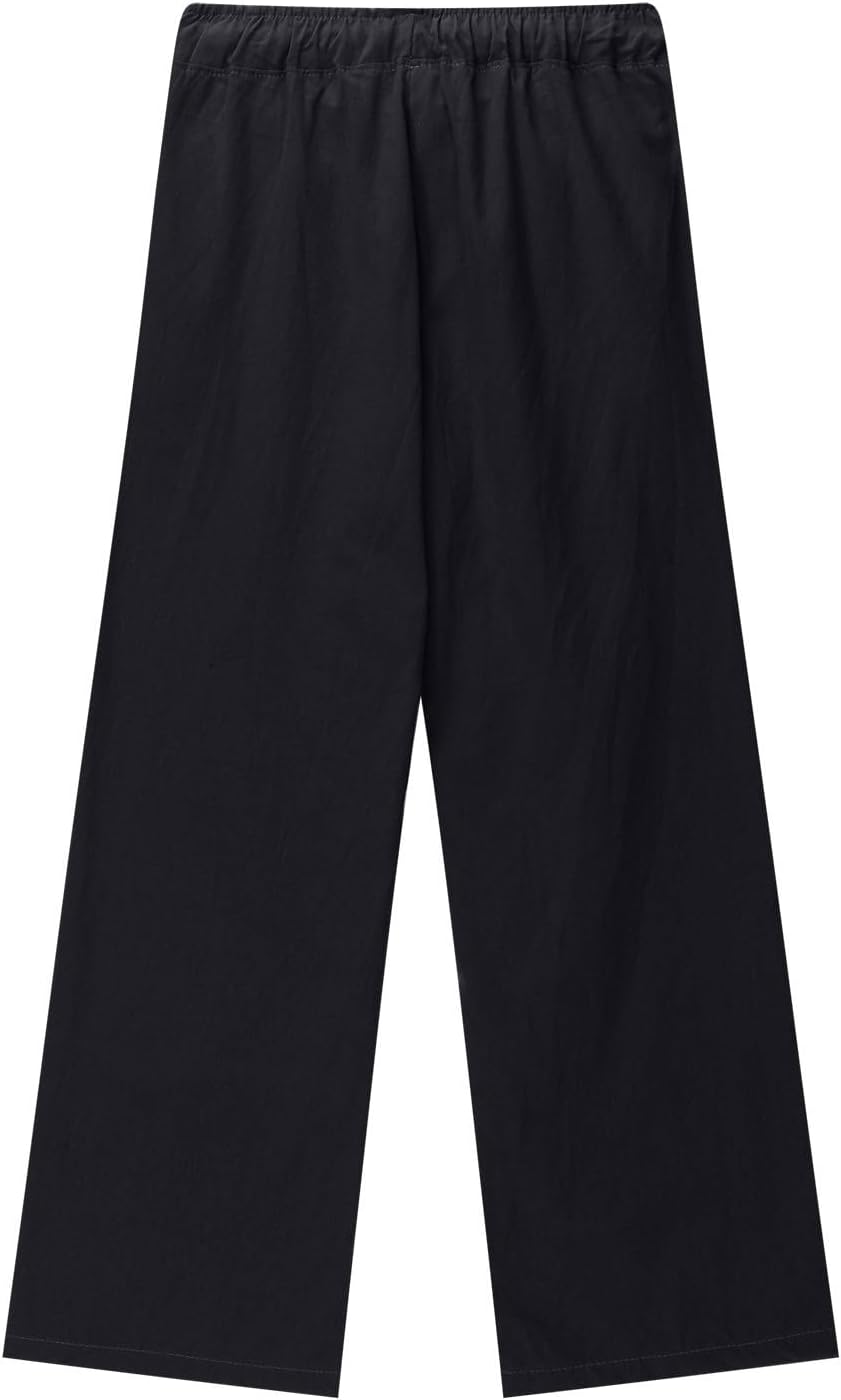 Girls Summer Wide Leg Cotton Linen Drawstring Pants