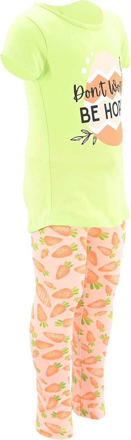 Unique Baby 2 Piece Girls Printed Leggings Outfit with Short Sleeve Shirt