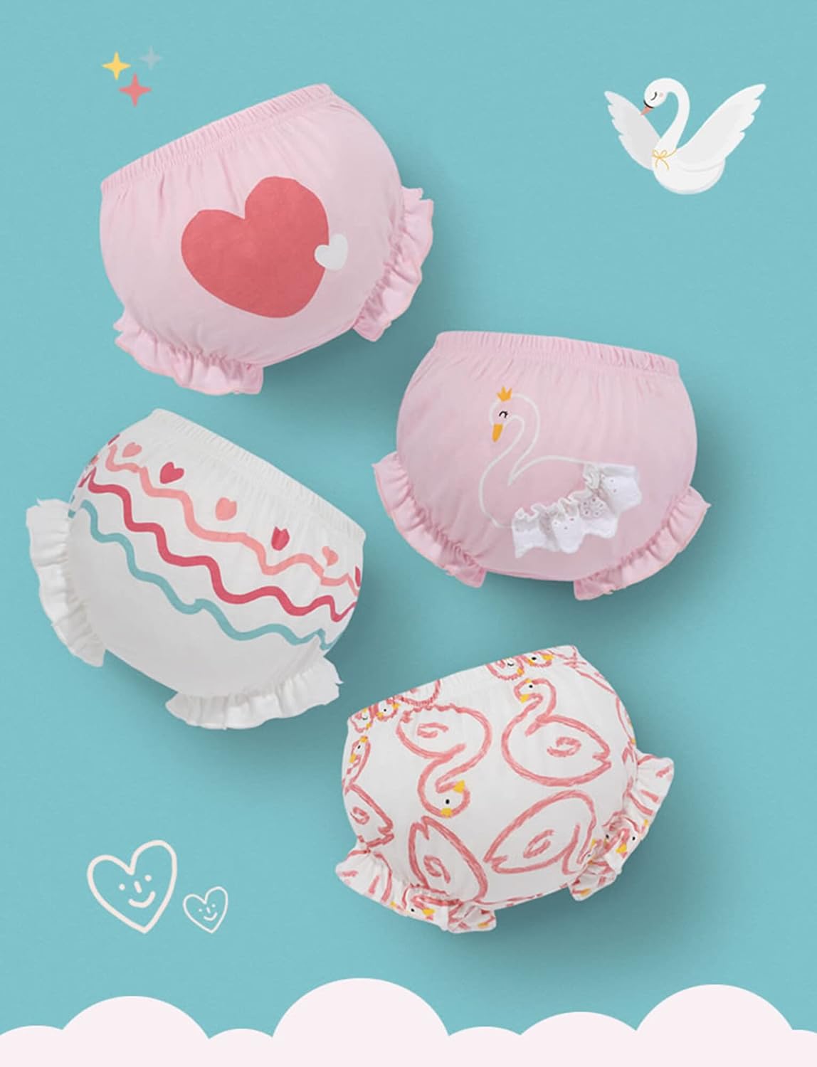 SEAUR 4-Pack Toddler Bloomers Cotton Ruffle Diaper Cover Soft