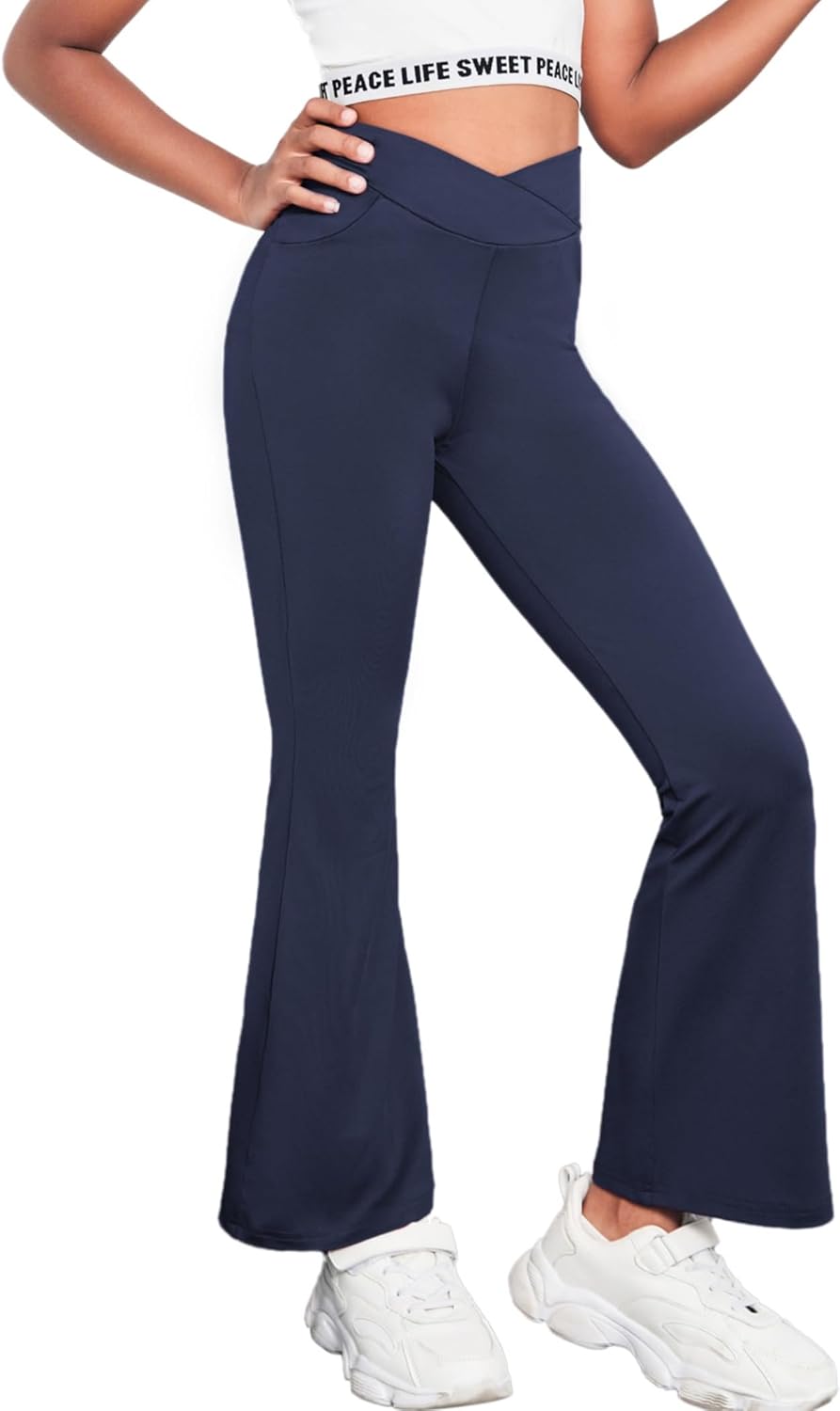 Zaclotre Girls High Waisted Flare Leggings with Pockets