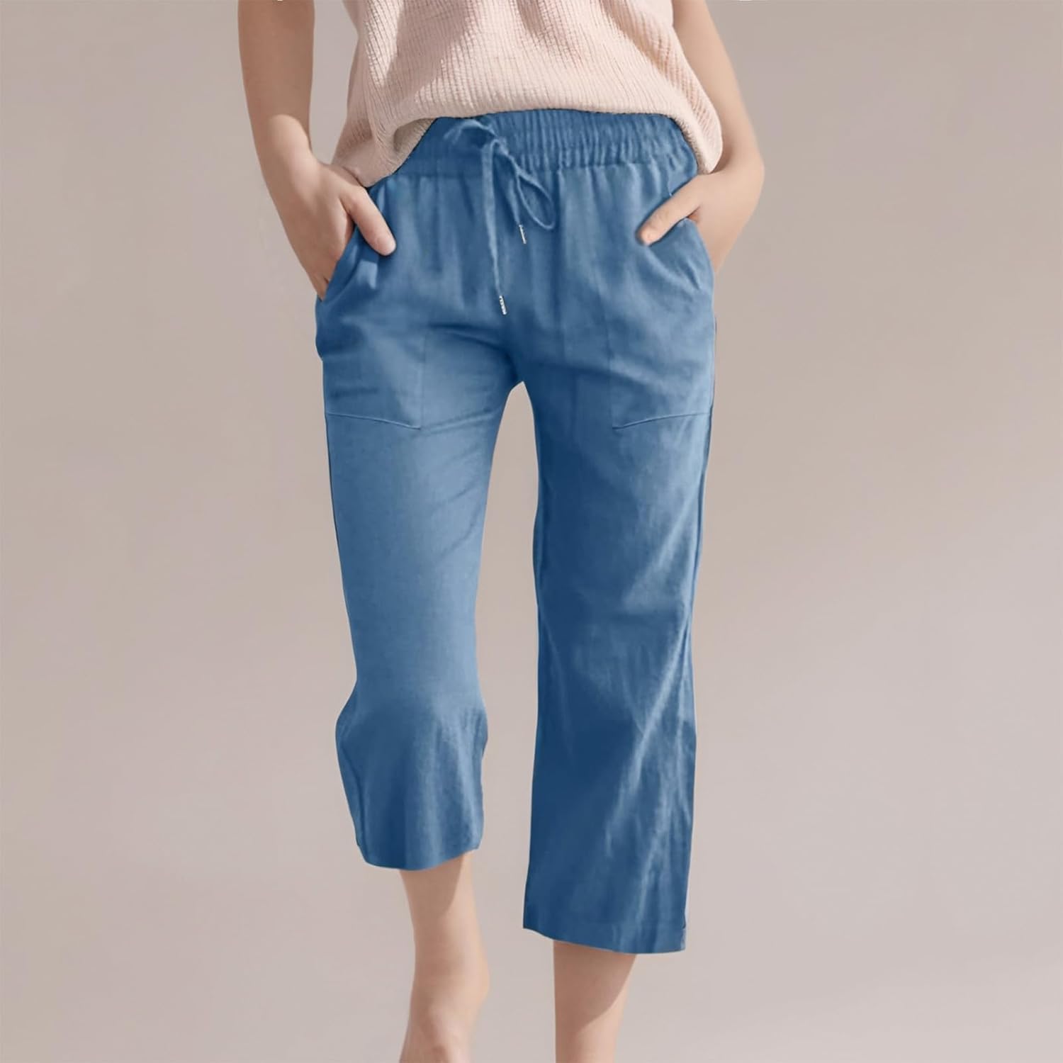 Cute Girls Capri Pants with Elastic Waist and Pockets