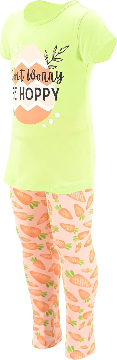 Unique Baby 2 Piece Girls Printed Leggings Outfit with Short Sleeve Shirt