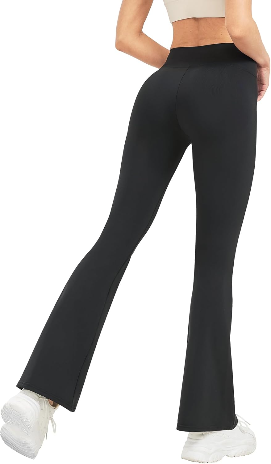 Girls Flare Leggings Black Pink Crossover High Waisted Workout Yoga Pants