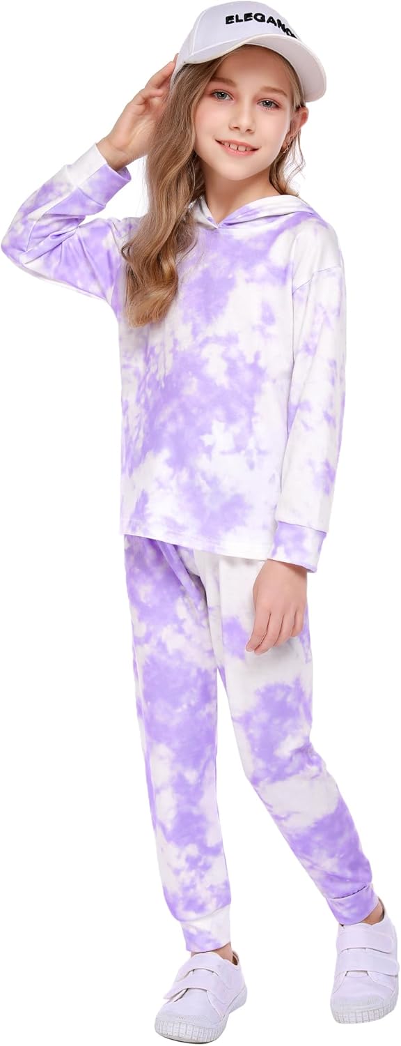 Arshiner Tie-Dye Pullover Sweatpants Set for Girls