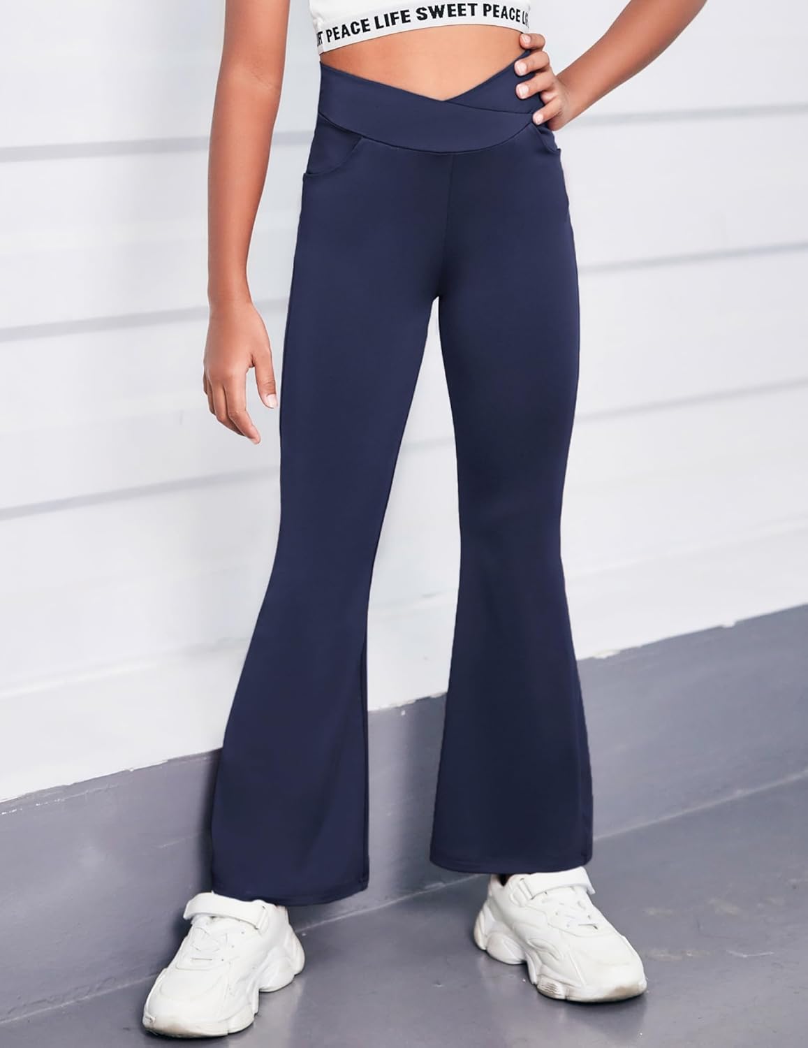 Zaclotre Girls High Waisted Flare Leggings with Pockets