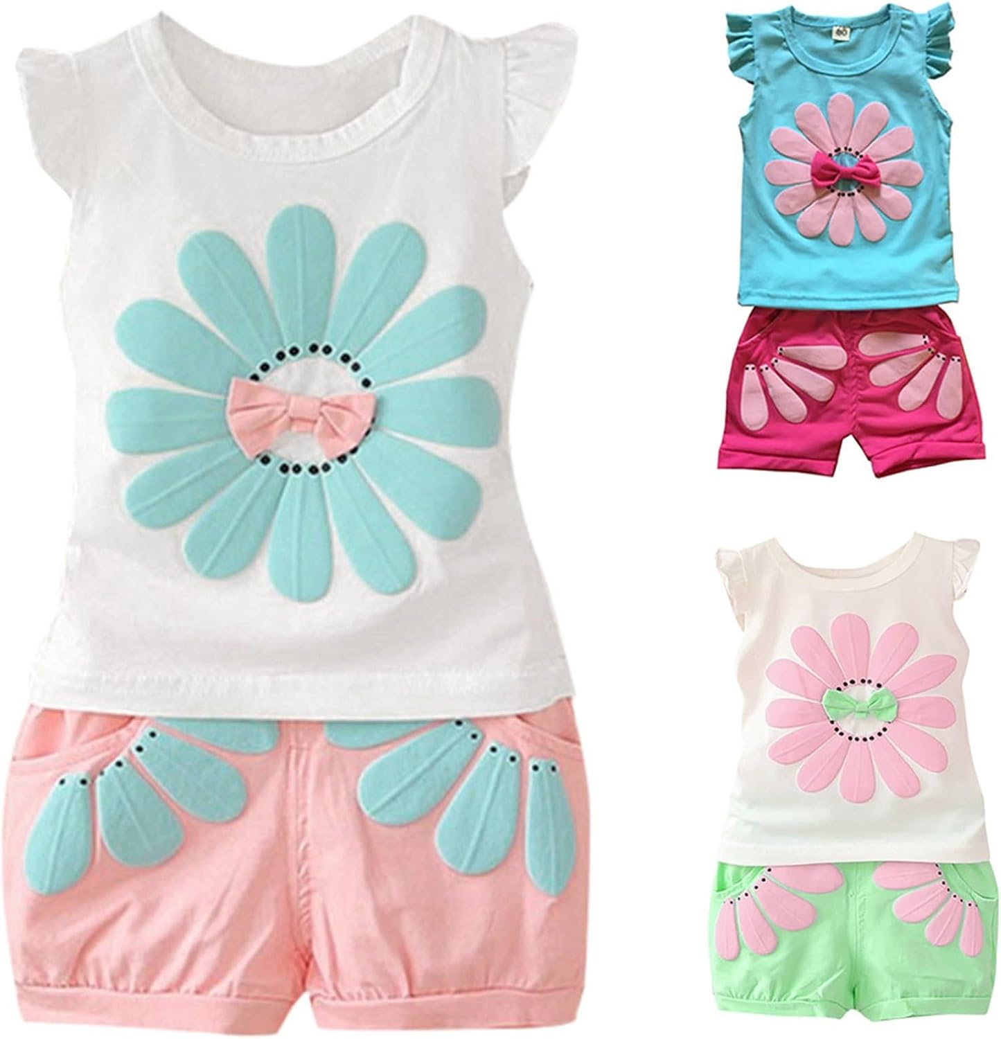 AMIMOJY Baby Girls Cartoon Printed Tank Tops Set 2Pcs