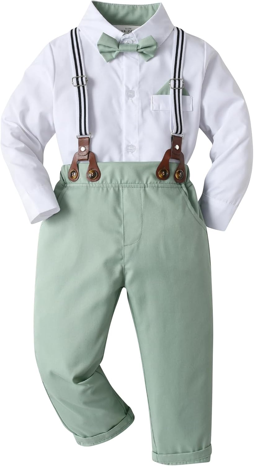 Boarnseorl Baby Boys Pants Sets SpringTuxedo ShirtsPants Bow Ties Suspenders Toddler Outfits