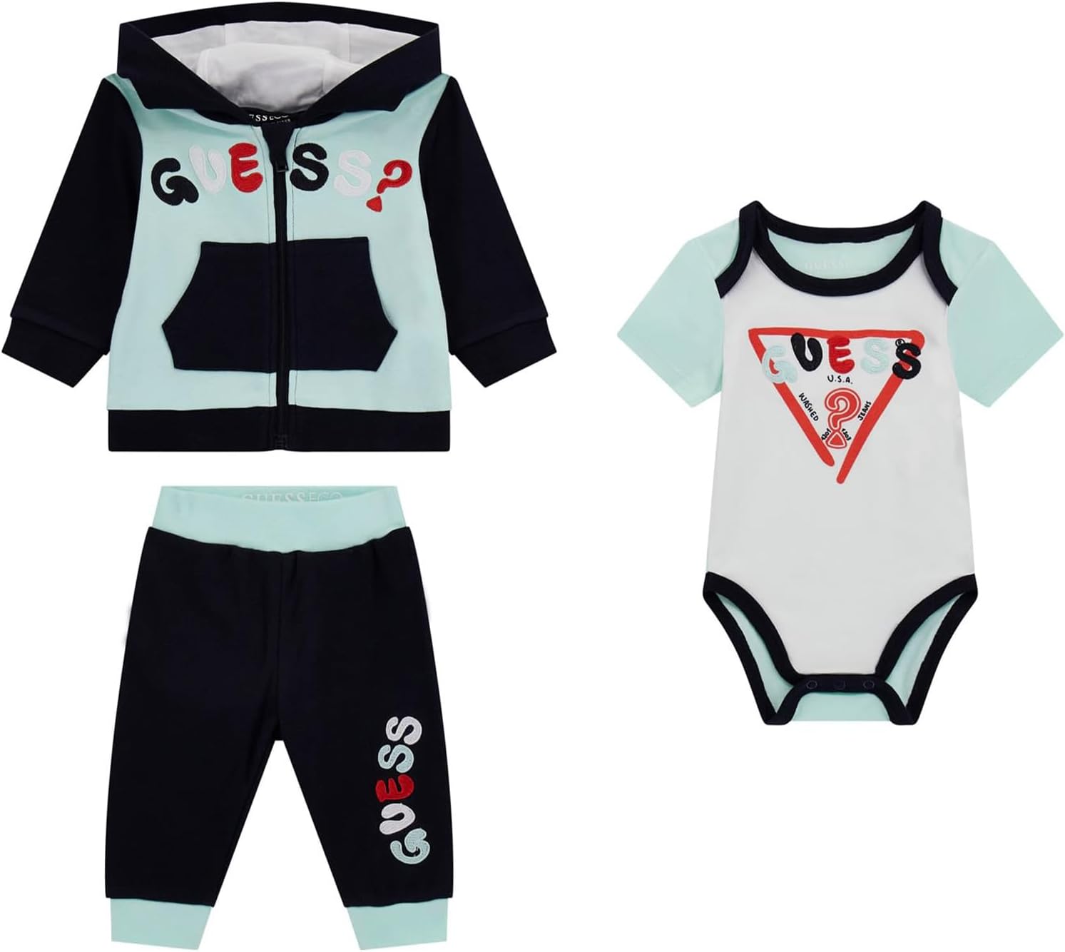 GUESS Baby Boys Set Organic Cotton Eco Long Sleeve Hooded Top Bodysuit Set