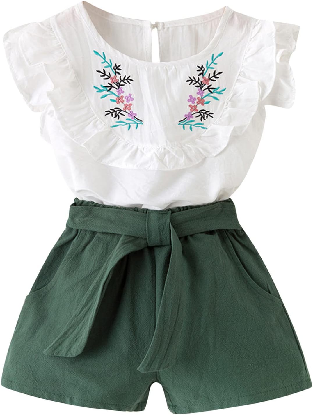 Cotton Linen Ruffle Sleeveless Toddler Girls Clothes Set Perfect for Summer