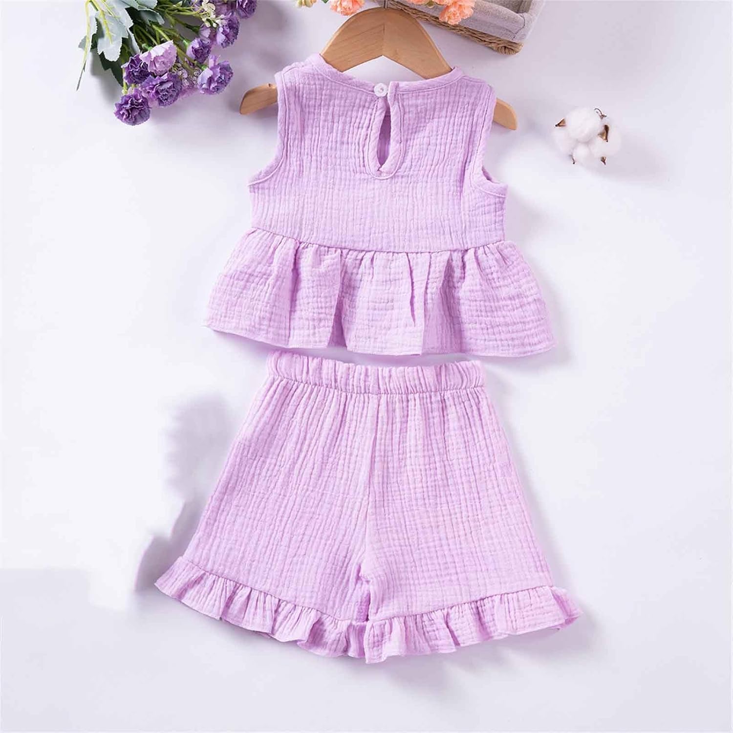 Summer 2-Piece Tank Top Ruffle Shorts for Toddler Girls Set