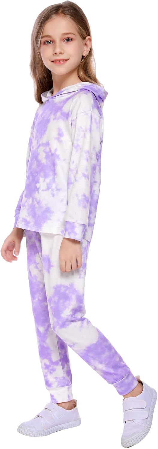Arshiner Tie-Dye Pullover Sweatpants Set for Girls