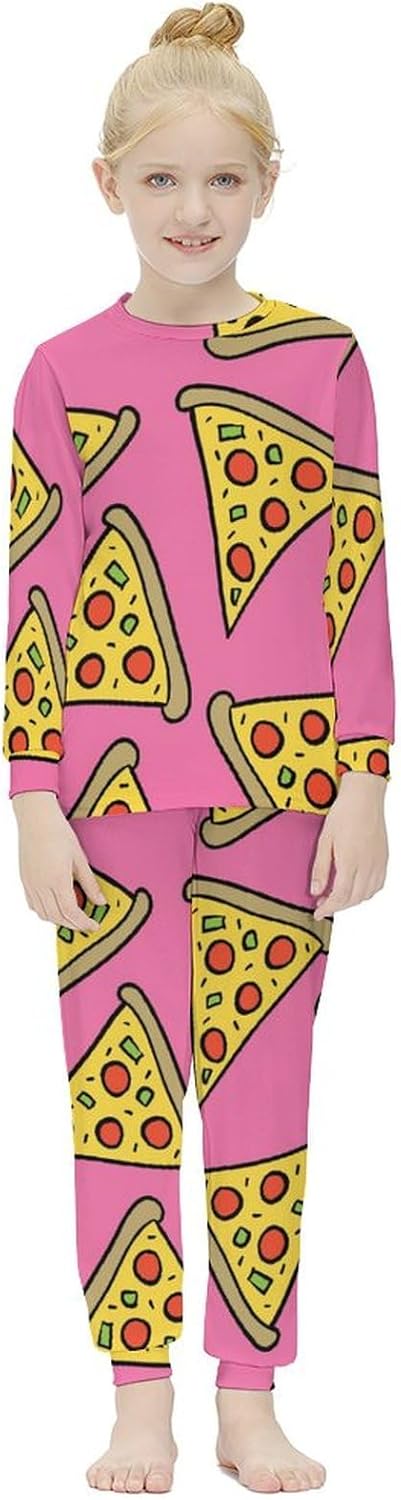 MEIKKO Girls Pizza Slice Drawing Long Sleeve Shirt Base Layer Bottoms Set