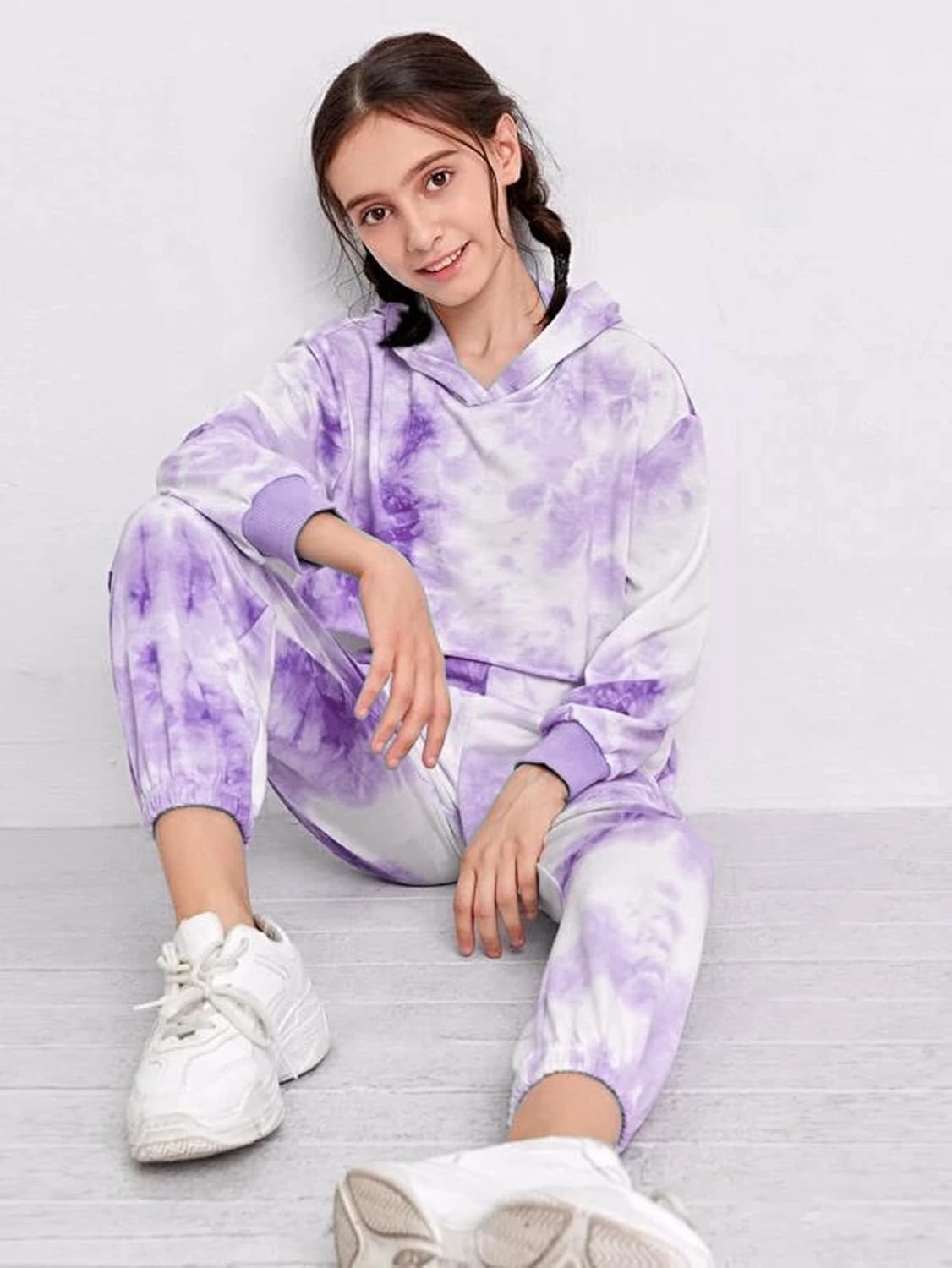 Arshiner Tie-Dye Pullover Sweatpants Set for Girls
