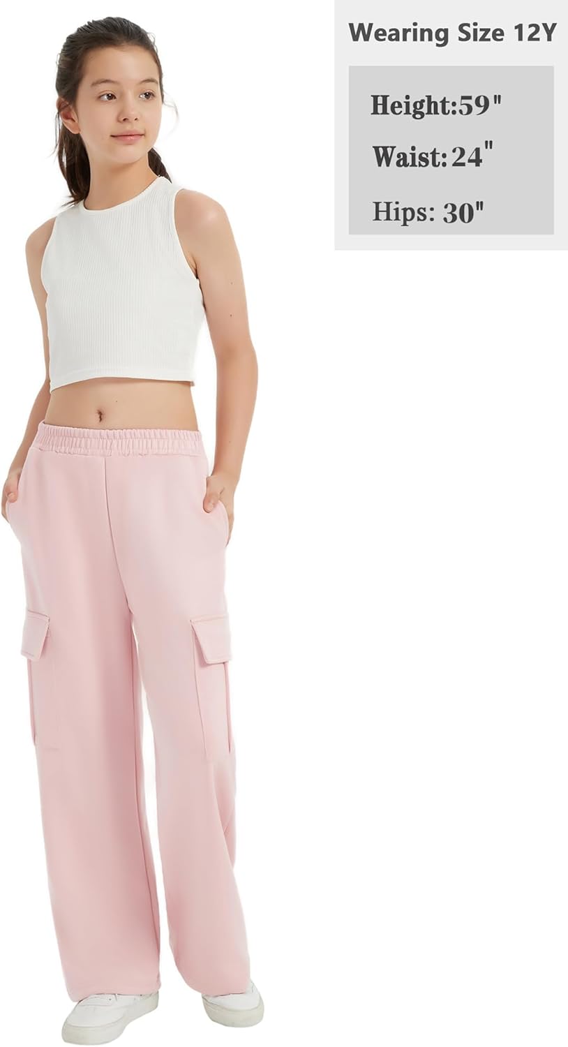 EXARUS Multi-Purpose Cargo Wide Leg Sweatpants for Girls Ages 6-14