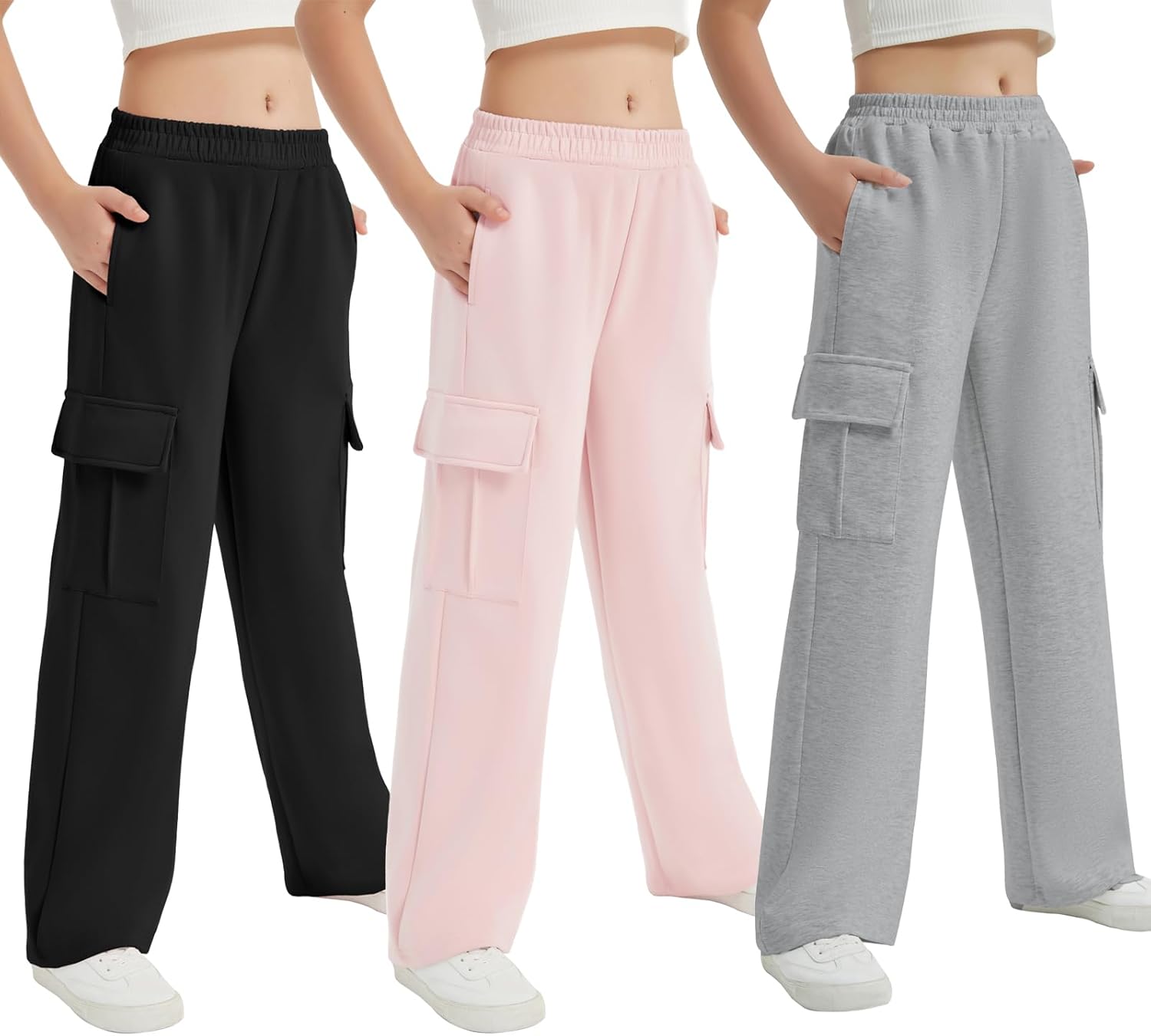EXARUS Multi-Purpose Cargo Wide Leg Sweatpants for Girls Ages 6-14