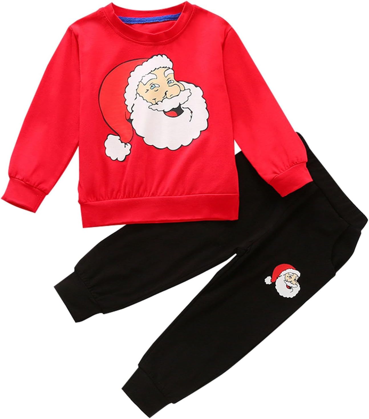 Baby Santa Print Set - Red Sweater Black Pants for Boys