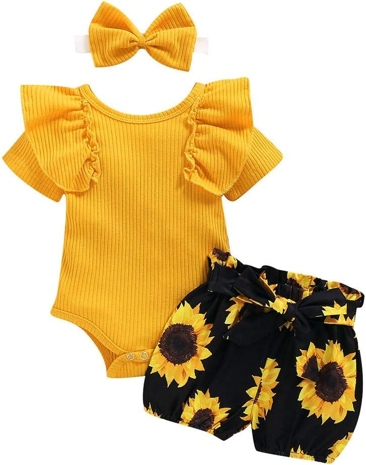 Sunflower Cotton Ruffle Top Bow Shorts Set