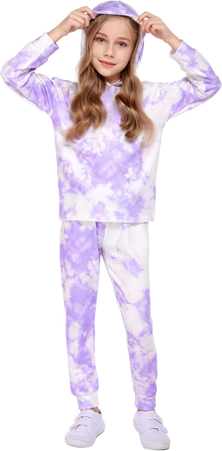 Arshiner Tie-Dye Pullover Sweatpants Set for Girls